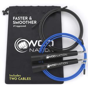 WOD Nation Adjustable Speed Jump Rope For Men, Women & Children - Blazing Fast Fitness Skipping Rope Perfect for Boxing, MMA, Endurance (Black)