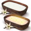 2 Pack Wood Dough Bowl Candle 10 Inch Vanilla Candle Decorative with Wick Scented Candles Soy Gifts for Men Women Farmhouse Table Centerpiece Home(10 Inch,Vanilla)
