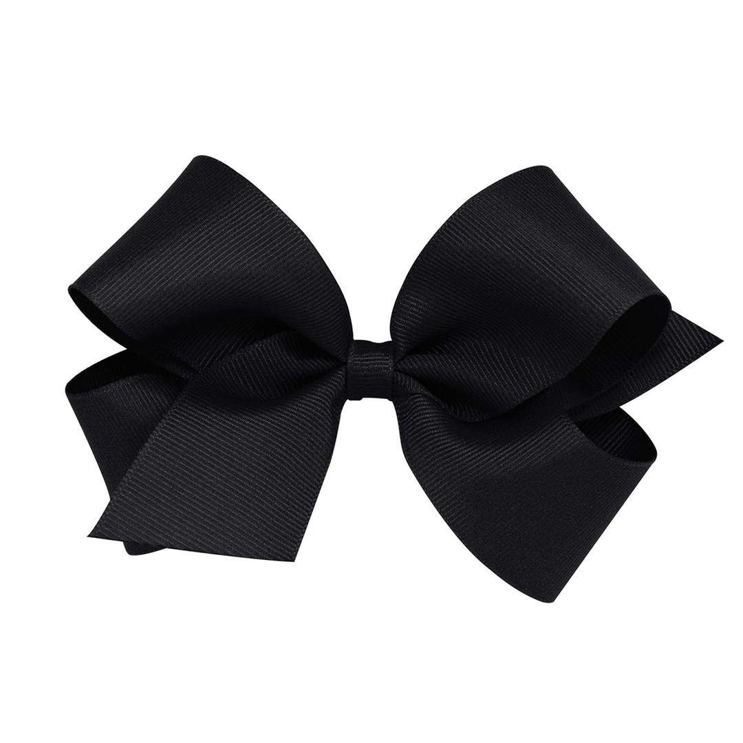 Wee Ones Girls' Classic Grosgrain Hair Bows with Plain Wrap Center, No-Slip Hair Clip, Handmade, Black, Medium