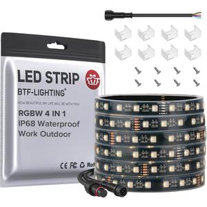 BTF-LIGHTING IP68 Waterproof Outdoor RGBW LED Strip 5050SMD RGB+Warm White(3000K-3500K) 4 Colors in 1 DC24V 16.4ft 5m 60LED/m Multi-Colored Tape Lights Can Work Outdoor(No Adapter or Controller)
