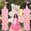 2 Sets Adjustable Pink Princess Castle Balloon Column Stand Kit Includes 140 Pcs Balloons 2 Tricorne Hat 2 Pennant 1 Carpet for Princess Birthday Party Weddings Decoration