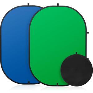 Portable Green Blue Backdrop 5x6.5ft/1.5x2m,2 in 1 Pop Up Collapsible Reversible Background with Carrying Bag for Photography Studio, Video & Live Streaming