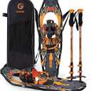 G2 36 Inches Light Weight Snowshoes with Toe Box, EVA Padded Ratchet Binding, Heel Lift, Flexible Pivot Bar, Durable Back Strap, Set with Trekking Poles, Carrying Bag, Snow Baskets, Orange