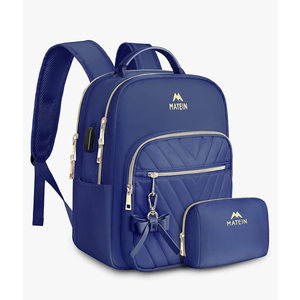 MATEIN Small Backpack Purse for Women, Cute Lightweight Mini Daypack with USB Charging Port, Fashion Waterproof Casual Daily Shoulder Bag, College School Bookbag for Ladies Teen Girls, 2pcs Sets, Blue