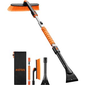 AstroAI 47.2" Ice Scrapers for Car Windshield and Extendable Snow Brush with Foam Grip and 360 Pivoting Brush Head for Auto Car Truck and SUV(Orange)