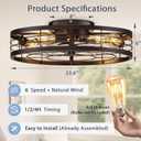 VOLISUN Caged Ceiling Fan with Light and Remote,23.6 inch Fandelier Ceiling Fan with Light Flush Mount, Farmhouse Bladeless Ceiling Fans with Lights for Kitchen,Bedroom