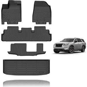 All Weather Car Floor Mats & Cargo Liner Set Fit for Nissan Pathfinder 8 Seat 2022 2023 2024 2025 Floor Liners Trunk Liner Pathfinder Cargo Mat Accessories Black