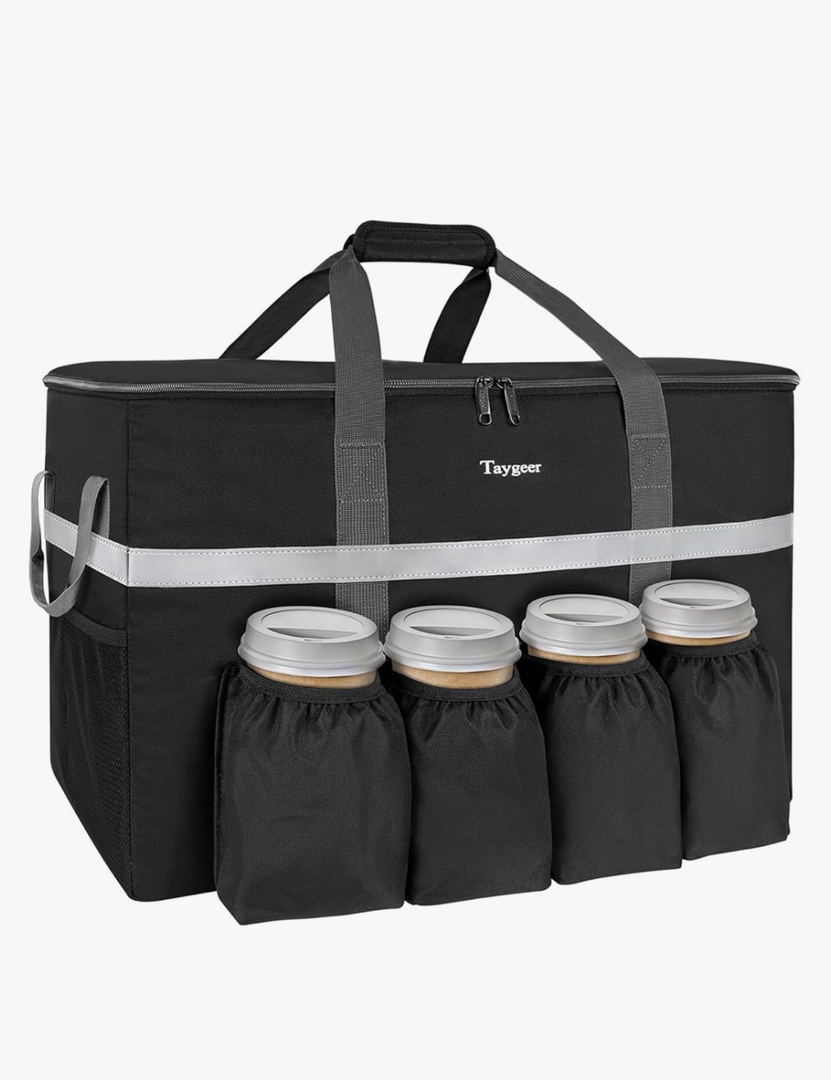 Taygeer Insulated Food Delivery Bag for Uber Eat, Doordash, Beverages, Grubhub, Large Catering Thermal Bag for Cold and Hot Food Transport, Insulated Grocery Bags with 4 Cup Holders