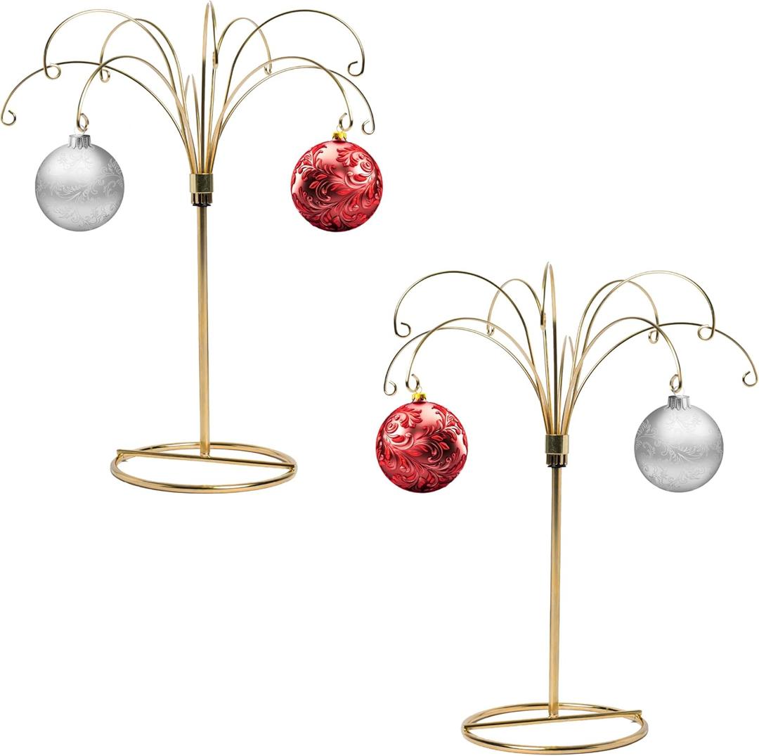 HOHIYA 2 Pcs 13.5 Inch Ornament Display Stand Hanger Holder Hanging Wire for Ball Christmas Easter Decorations Taiwan Made Brass Gold Max Loading 1.5 LBS