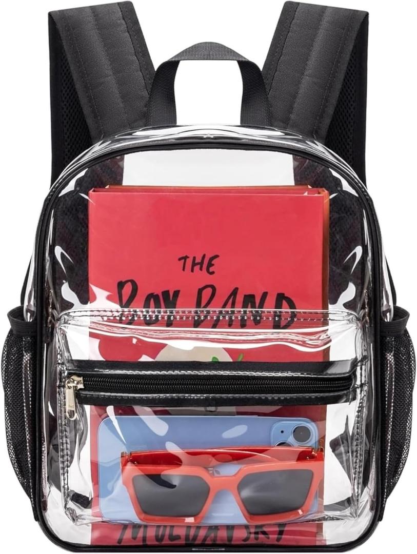 MAY TREE Clear Backpack for Stadium Events, 12x11x5 Inches Small Clear Backpack for Concert Festival Sports Outdoor - Black