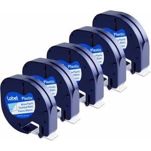 Compatible with DYMO LetraTag Label Maker Refill 91331 White Plastic Tape 12mm x 4m (1/2" x 13') for Labeler Letra Tag 200B LT 100H 100T Plus, 5-Pack Label KINGDOM Label
