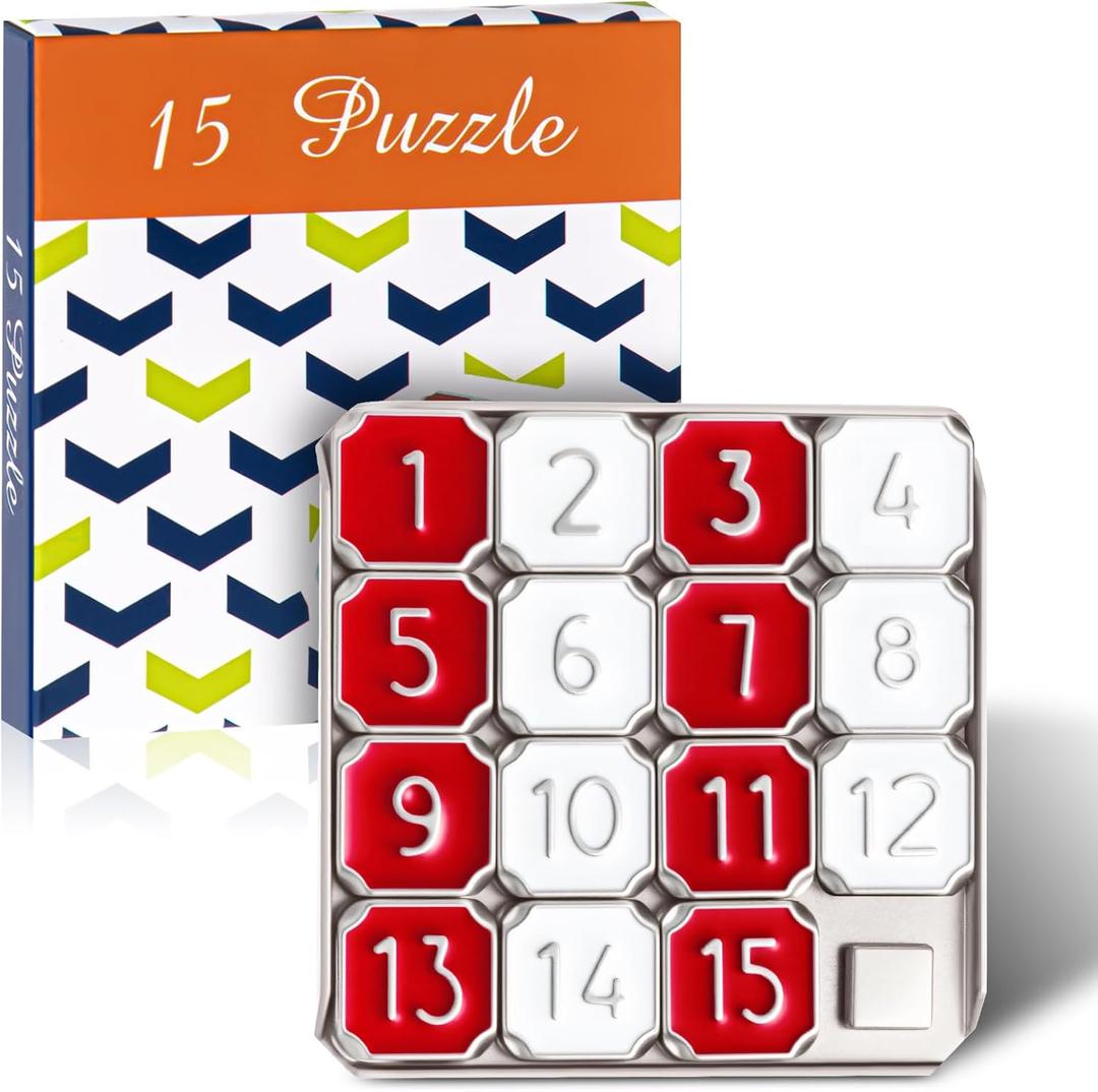 4 Pack Metal Number Slide 15 Puzzle Red and White Number Sliding Puzzle Educational Pocket Funny Christmas Iq Game Gift for Teens and Adults, Ideal for Learning Tool Party Favors