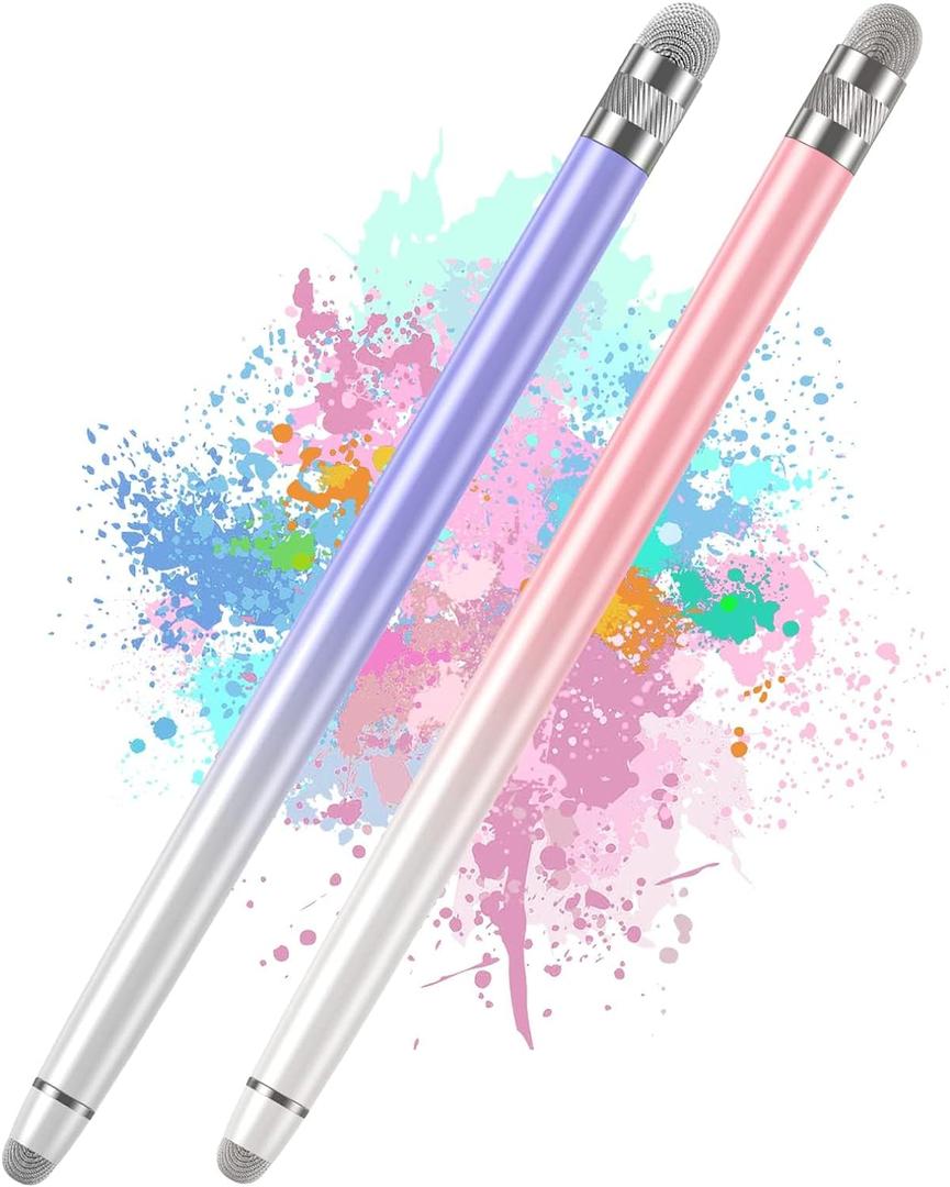 2PCS Stylus Pens for Touch Screens,Stylus Pen for iPhone/iPad/Tablet Android/Microsoft Surface,Compatible with All Touch Screens(White Pink/White Purple) (A-White Pink / White Purple)