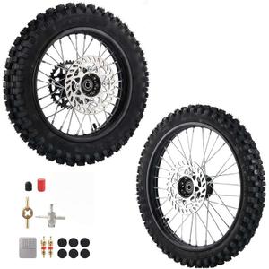 90/100-14(3.00x14) Rear Wheel Tire 70/100-17(2.75x17) Front Wheel Tire With 12mm Inner Bearing 190mm Brake Disc Rotor Chain Sprockets for Dirt Pit Bike Motocross Off Road (12mm Bearing Bore)