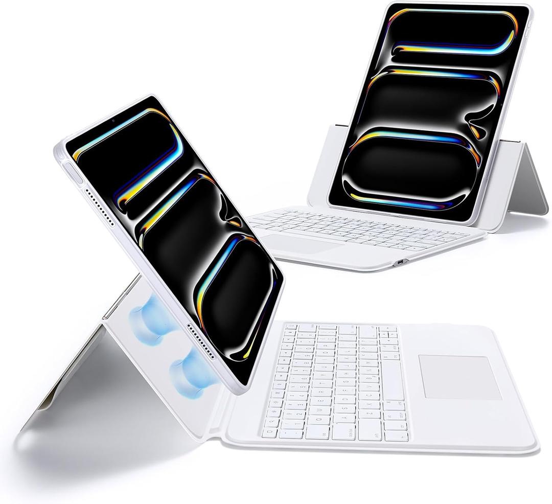 ESR Ascend for iPad Pro 13 Inch (M5/M4, 2025/2024), Keyboard Case with Trackpad, Magnetic Detachable Keyboard with Backlit Keys, Fully Adjustable Portrait/Landscape Stand, White