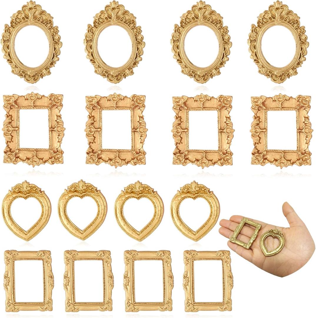 16 Pcs Mini Picture Frames Set Vintage Baroque Photo Frames Tiny Resin Antique DIY Photo Crafts for Home Decor Jewelry Display Wedding Party