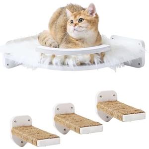 COOLEX Cat Wall Shelves, Cat Shelves and Perches for Wall, Cat Wall Furniture, Corner Cat Shelf with 3 Steps Scratch Post, Cat Bed Hammock with Plush Covered, Climbing Shelf for Indoor Cats (White)
