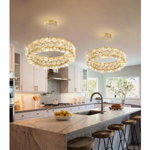 Crystal Chandeliers Modern Rings Pendant Light LED Dimmable Ceiling Light for Bedroom Dinning Room Kitchen Gold
