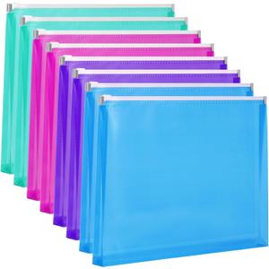 EOOUT 8pcs Plastic Envelopes, Poly Zip Envelopes, Letter Size, Expanding Plastic Envelopes with Zipper, 9.8 x 12.8 Inches, 4 Assorted Colors, for School and Office Supplies
