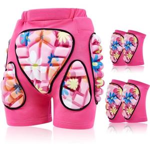 Lewtemi 3 Set Protective 3D Padded Hip EVA Short Pants Knee Pads Elbow Set Winter Protection Hip Pads Thick Non Slip Knee Sleeve Elbow Guard for Men Women Kid Ski Ice Skating(Pink,Small,Floral)