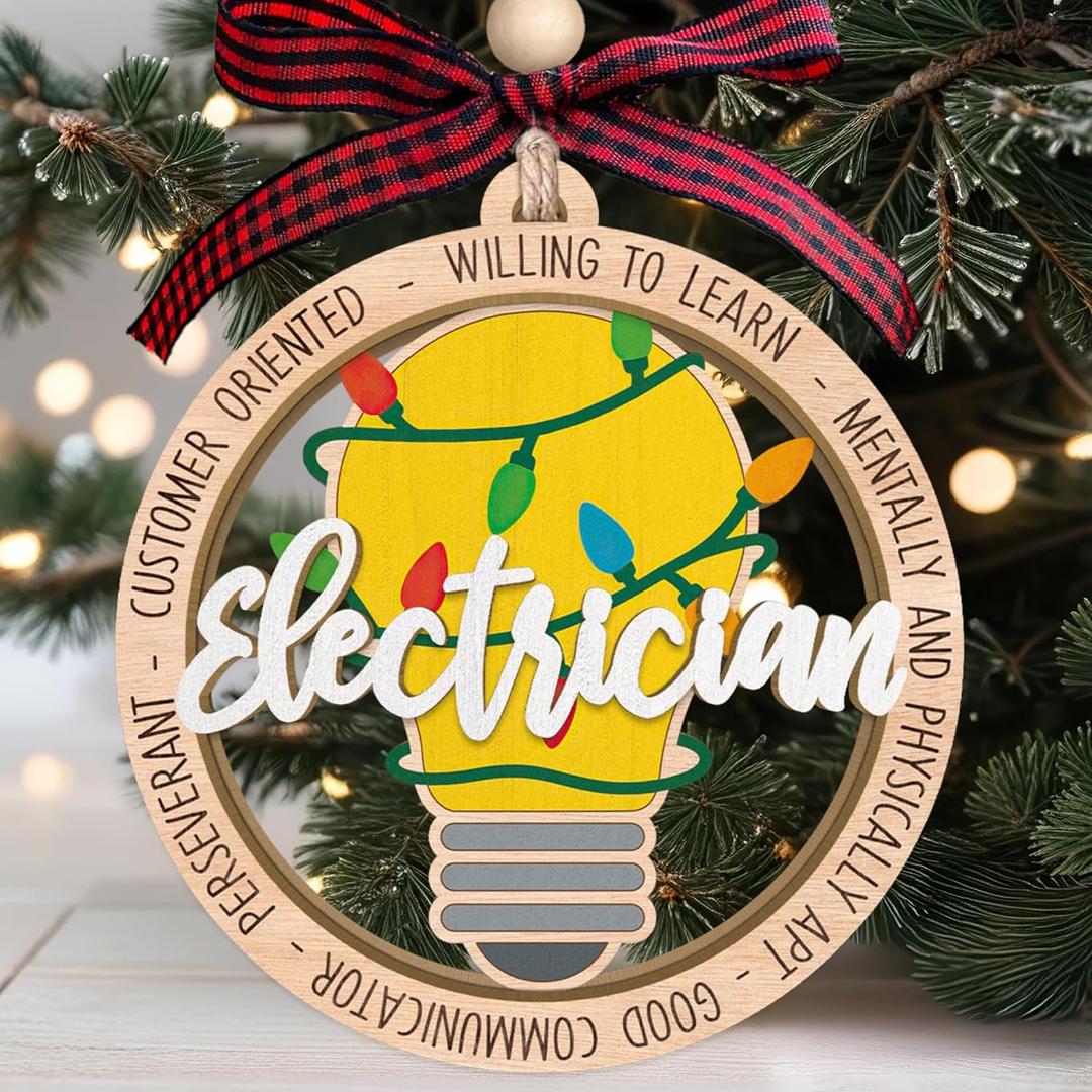 2 x MAPDTWO Electrician Christmas Ornaments - Electrician Gifts for Men, Dad, Husband - Electricians Christmas Ornament - 2 Layered Wood Ornament 2025