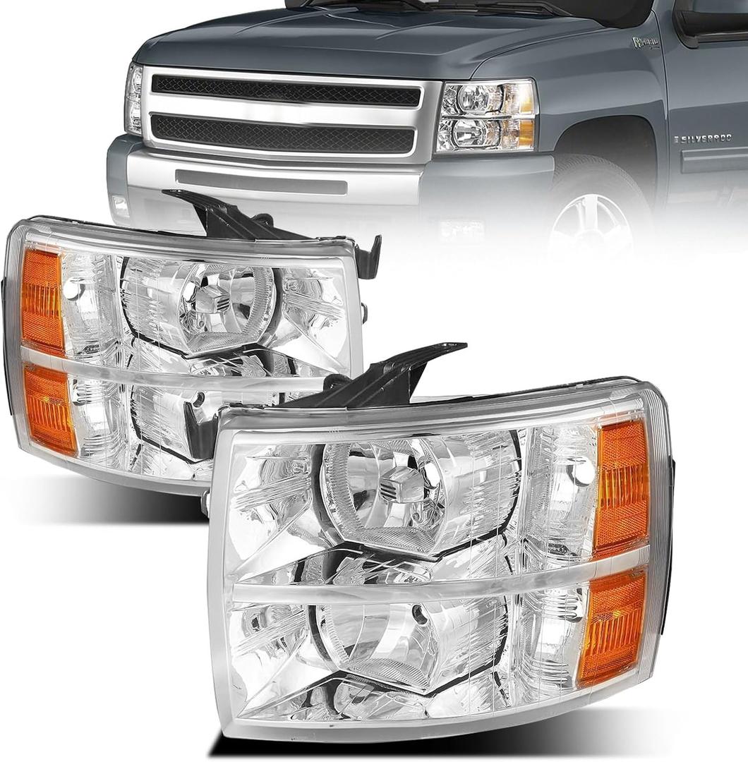 Front Headlight Assembly For 2007-2013 Chevy Silverado 1500 & 2007-2014 Chevy Silverado 2500 3500 Pickup - Replacement Headlamp, Front Bumper Lights