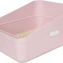 Sfozstra Open High-Sided Litter Box: Pink Medium Anti-Scatter Design - Self-Cleaning Sifting Tray - Low Tracking for Small Cats