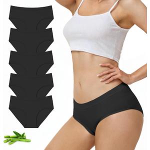 FALARY Womens Underwear,Bamboo Viscose Blend,Moisture-Wicking Briefs, Soft and Breathable Panties, Mid Waist, 5-Pack (Black, M)