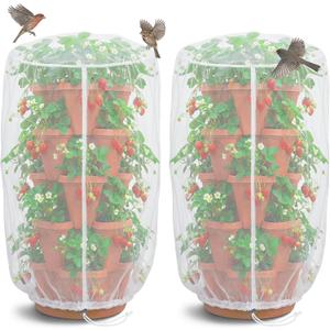 2 Pcs Vertical Plant Pot Insect Netting,5-Tier Stackable Planter Garden Net Cover for Strawberry, Planter Pot Protection Mesh with Drawstring for Strawberry Herb Vegetable Flower Fruit