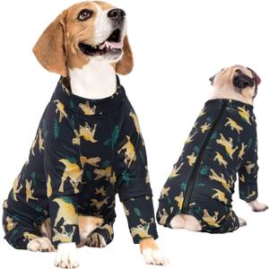 IDOMIK Dog Pajamas,Soft Dog Pjs Clothes with Zipper,Breathble Dog Shirts for Boys Girls,Dog Apparel Shirt Onesie,Dog Recovery Suit for Small Medium Large Dogs,Dog Anxiety Relief Onesies Darkgray,XS (XS(Chest circumference:14.57"))