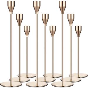Set of 9 Candle Holders Candlestick Holder for Tapered Candles Decorative Candle Sticks Long Holder Table Centerpiece Candle Holders for Home Decor Wedding Dinning Party Anniversary Supplies (Gold)