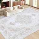 XLUEZ Area Rug 9x12 Living Room Rug, Machine Washable Vintage Distressed Medallion Rug Non-Slip Soft Low Pile Large Indoor Rugs for Bedroom Kitchen Dining Room Office (Beige,9'x12')