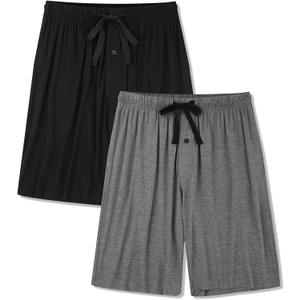BAMBOO COOL Men's Pajama bottoms Lounge Sleep Shorts Soft Comfortable Breathable Pajamas Shorts with Pockets 2 Pack (Black, XXL)