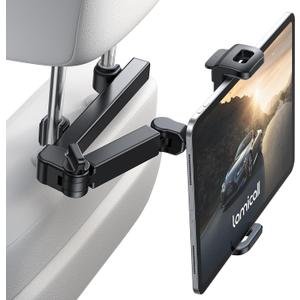 Lamicall Car Headrest Tablet Holder - [3 in 1 Extension Arm] Adjustable Tablet Car Mount for Back Seat, Road Trip Essentials for Kids, for 4.7-11" Device Like iPad Pro, Air, Mini, Galaxy, Fire, Black