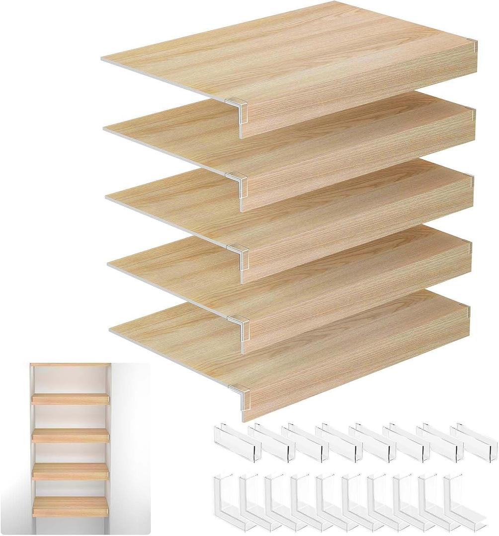 Wire Shelf Cover,24x16 Inch Wire Rack Covers for Pantry,0.25 Inch Thick PVC Wood-Look Faux Wood Shelf Covers,Set of 5 (24W*16D Inch)