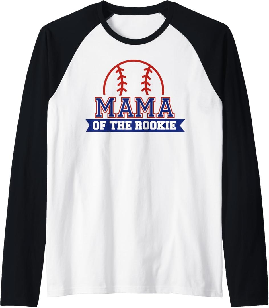 Mama of Rookie 1st Birthday Baseball Theme Matching Party Raglan Baseball Tee, Size Large