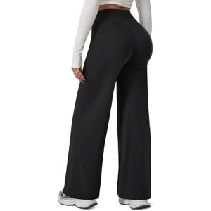 Straight Leg Leggings Women, Butt Lifting High Waisted Wide Leg Yoga Pants, No Front Seam Workout Gym Lounge Pants (Black, S)