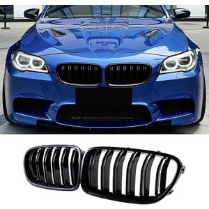 F10 Grille Front Kidney Grill Compatible with BMW 5 series F10 F11 M5 2010-2017 Double Slats ABS Gloss Black Grills 2Pcs (For F10 2010-2017 Double Slats)
