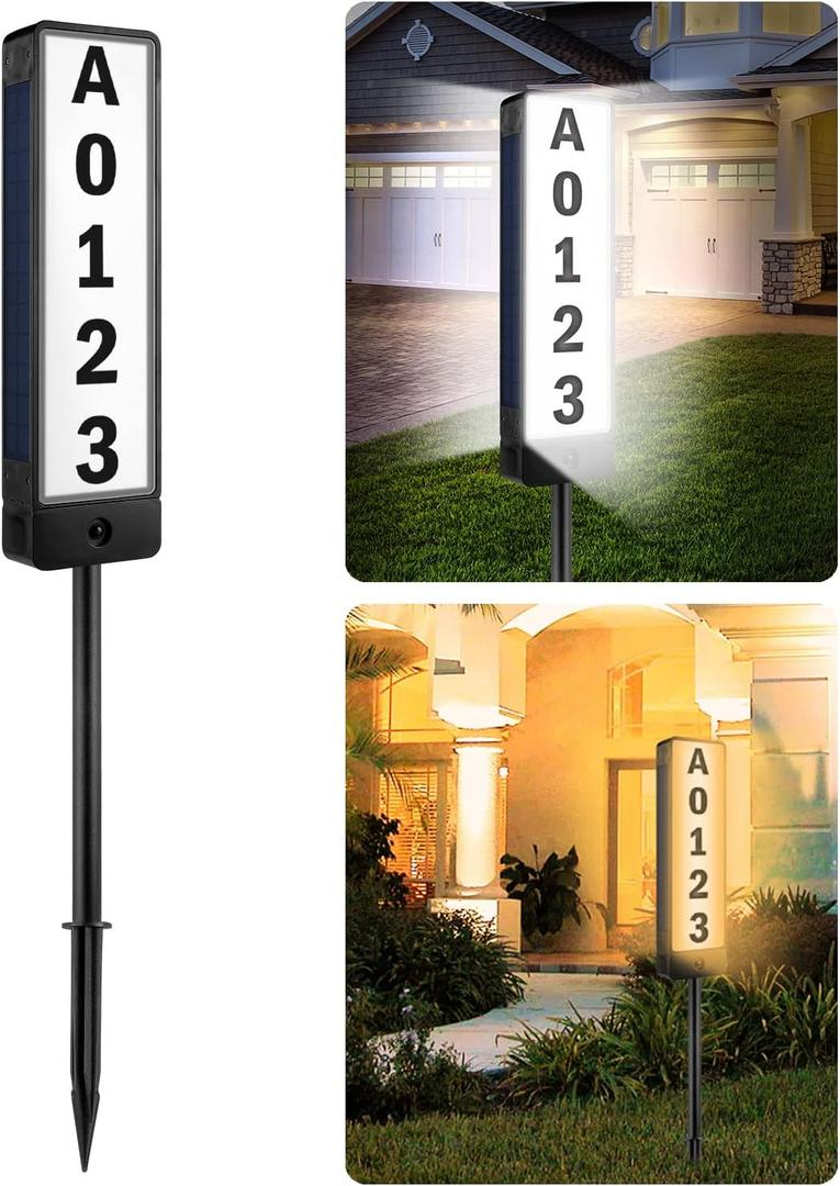 T-SUN Solar Address Signs for Yard Vertical LED House Numbers for Outside - IP65 Waterproof Warm/Cold White Outdoor House Plaque for Yard - Illuminated Lighted Address Markers Driveway Home Street (3000K/6000K)