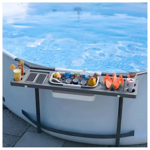 POOLCOMFT Above Ground Pool Side Bar Table, 2 in1 Poolside Drink Holder with 4 Cup Holders, Fit for Round/Oval Frame Above Ground, Portable Swim Up Bar, 47.2 x 11.8Inches