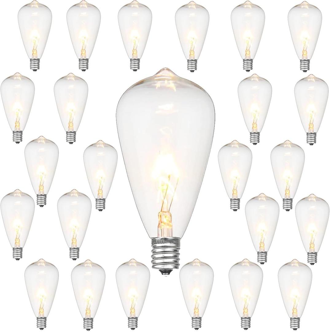 ST35 Replacement Bulbs,25 Pack Edison Light Bulbs fits C7/E12 Base,Shatterproof 5watt Incandescent Bulbs,String Light Bulbs for Indoor Outdoor Garden,Backyard,Warm White