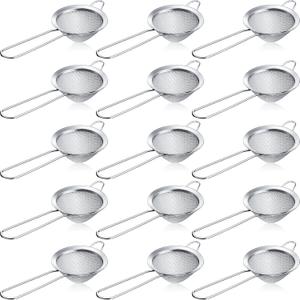 Yungyan 15 Packs Fine Mesh Small Strainer 3.3" Cocktail Strainer Stainless Steel Tea Strainers Mini Sieve Sifter for Juice, Tea Herbs, Coffee Drinks, Long Handle(Silver)