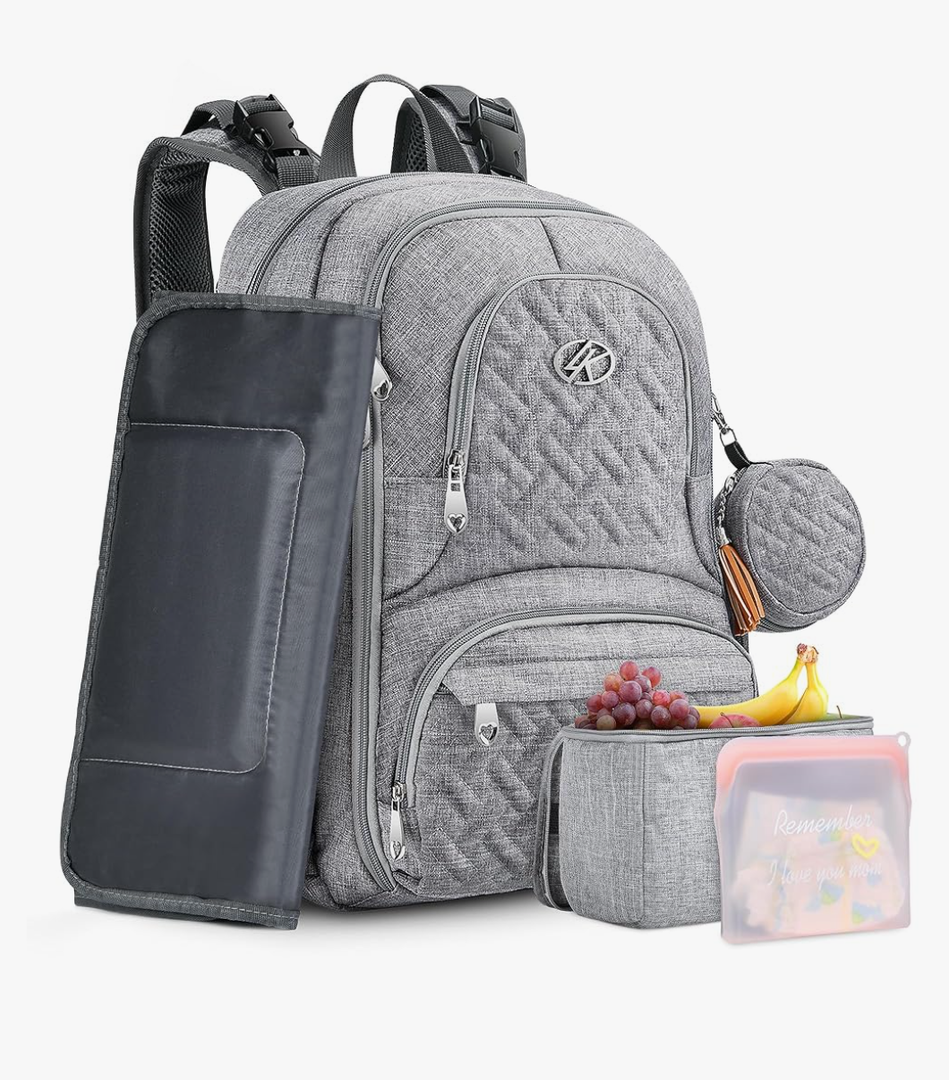 Diaper Bag Backpack, 6 in 1 Kit Baby Bags Large Travel Diaper Backpack for Boys and Girls with Washable Changing Pad, Extra Breast Insulated Cooler, Pacifier Case, Silicone Bag and Stroller Straps