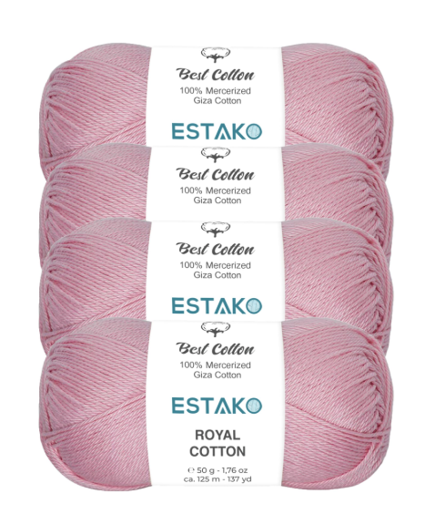 Estako Royal Cotton Classic, (4 Skeins Pack) 100% Giza Cotton Yarn, Soft, Super Fino for Crochet and Knitting (4 x 3.52 Oz) / (4 x 273 Yrds), Baby Pink color