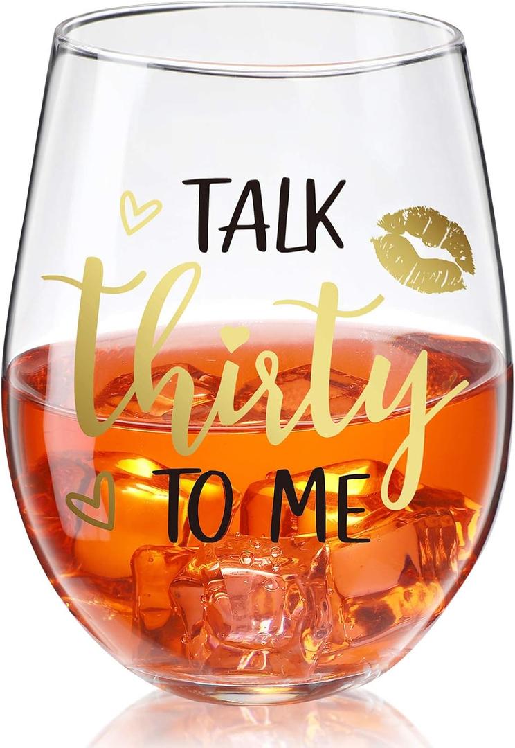 Talk Thirty To Me Wine Glass 30th Birthday Stemless Wine Glass Black Stemless Glass Cups Dirty 30 Birthday Present for Women Men Friends Thirty Birthday Present Wedding Anniversary Party Favors, 17 Oz