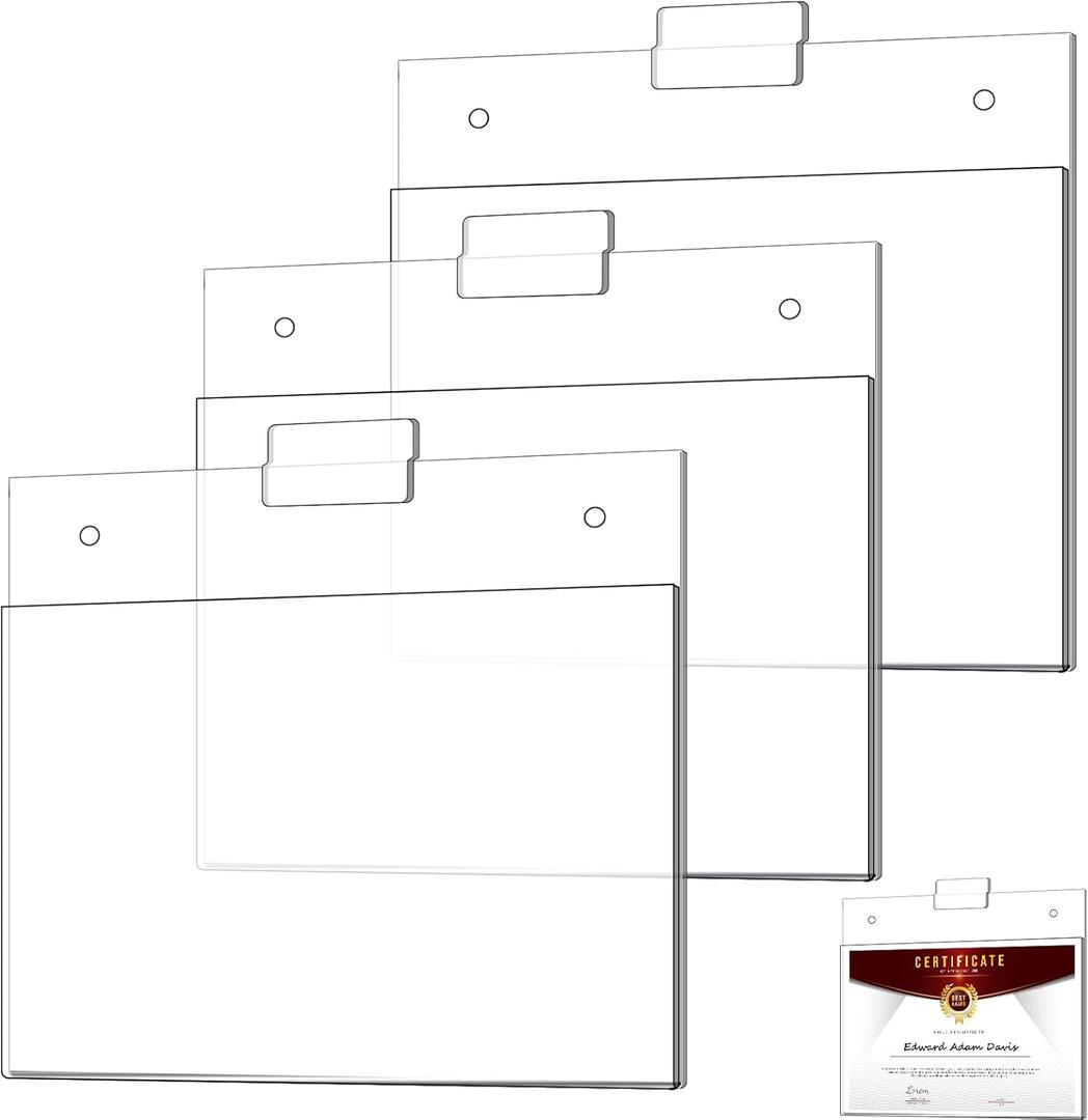 Kathfly 3 Pack 8.5 x 11'' Slat Wall Sign Holders Wall Mount Sleeve, Acrylic Slatwall Accessories Slatwall Picture Frames Brochure Holders for Slat Wall Panels Advertisement Notice Display (Horizontal)