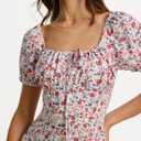 Women Summer Dresses Vintage Square Neck Adjustable Bust Floral Dress Short Puff A-Line Midi Dresses Sleeve (M)