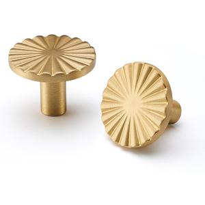 Solid Brass Cabinet Knobs 5 Pack Brushed Gold Drawer Pulls for Kitchen, Closet, Bathroom & Dresser, Decorative Round Hardware for Cabinets, Wardrobes, Furniture with Screws Included