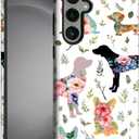 Zeggi Case for Samsung Galaxy S25,Soft Silicone Rubber and Hard Acrylic 2-in-1 Matte Phone Cover for Women,Shockproof Anti-Scratch Protective Case for Samsung Galaxy S25 Flower Dog