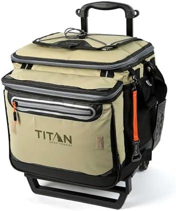 Titan Deep Freeze 60 (50+10) Can Wheeled Cooler - Collapsible Rolling Cooler with Wheels and All-Terrain Cart